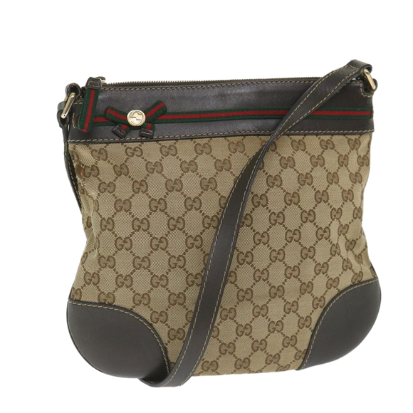 GUCCI GG Canvas Web Sherry Line Shoulder Bag Beige Red Green 257065 Auth 58041 - Picture 1 of 16